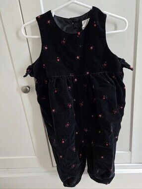Vintage Y2k Baby Gap Black Velvet Floral Romper